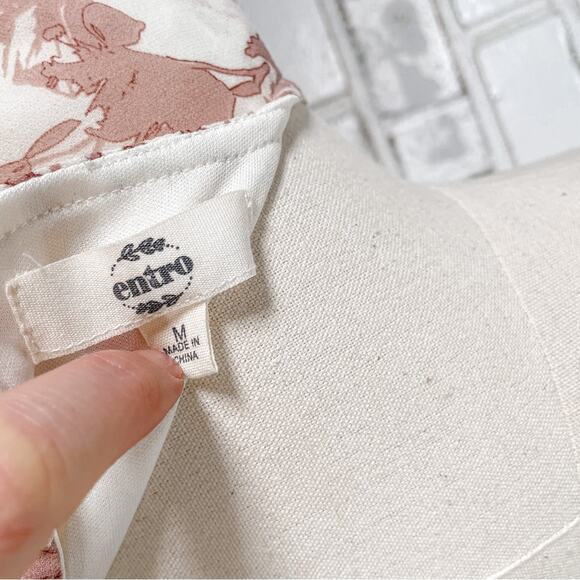 White & Pink Floral Sheer Long Ruffle Bell Sleeve V-neck Keyhole Romper M - Picture 8 of 10